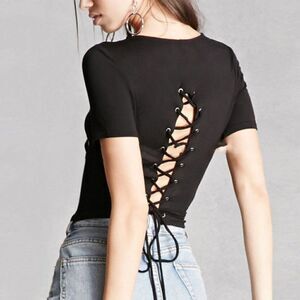 Cropped Lace Up Back Top Sz 10